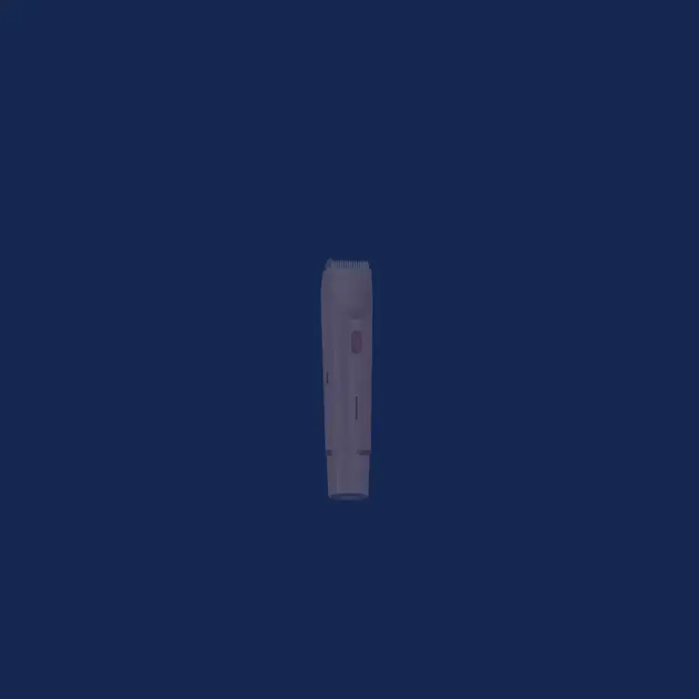 Animation of the Dermave trimmer's recessed blade guard gliding over skin without contact